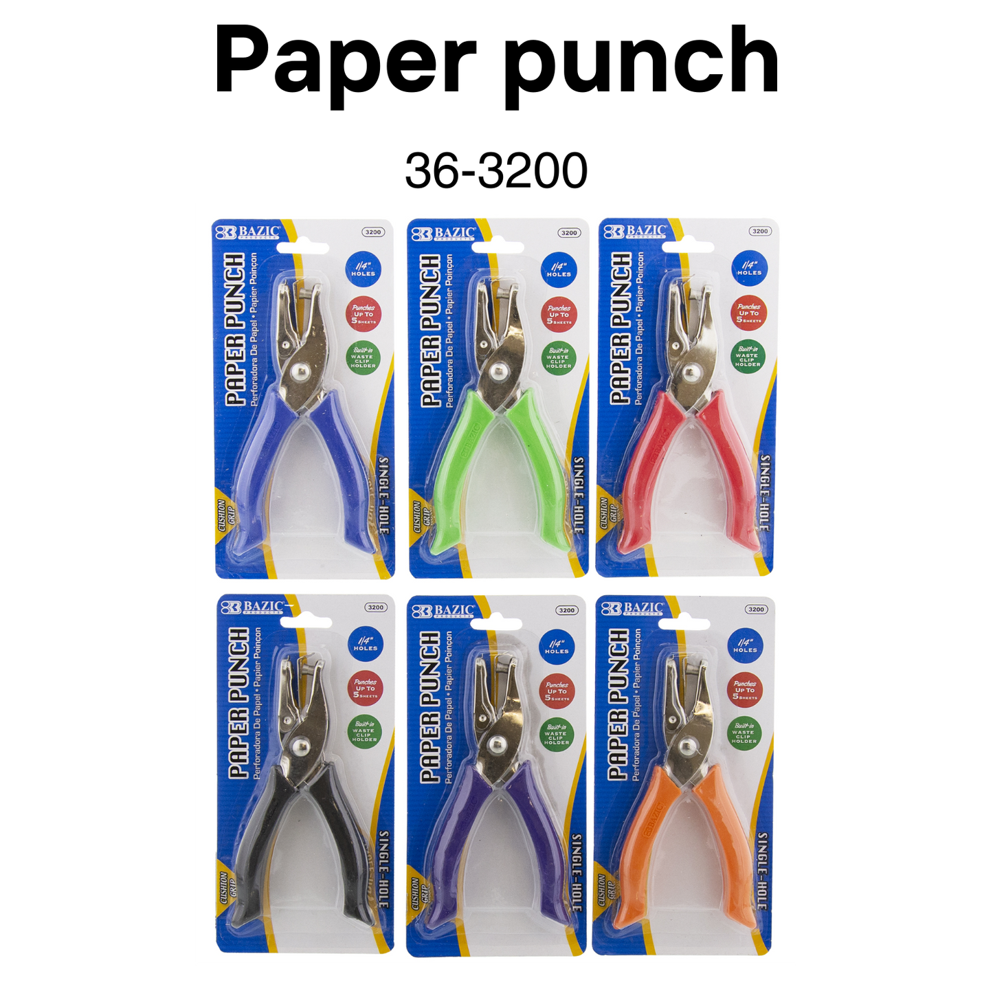 Premium Single Hole Paper Punch w/cushion Grip