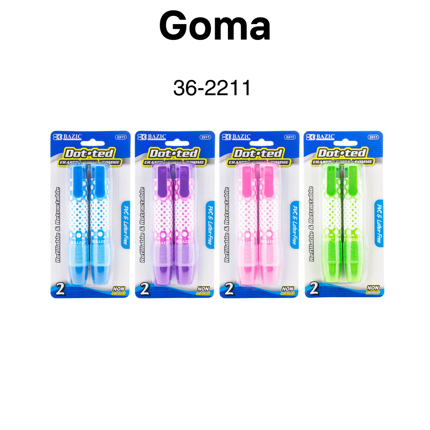 Retractable Dot.ted Stick Erasers (2/Pack)