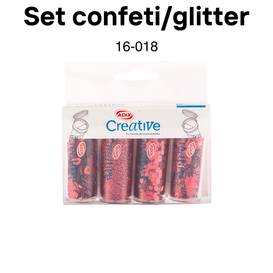 Set confeti/glitter rojo 4pcs/pqt