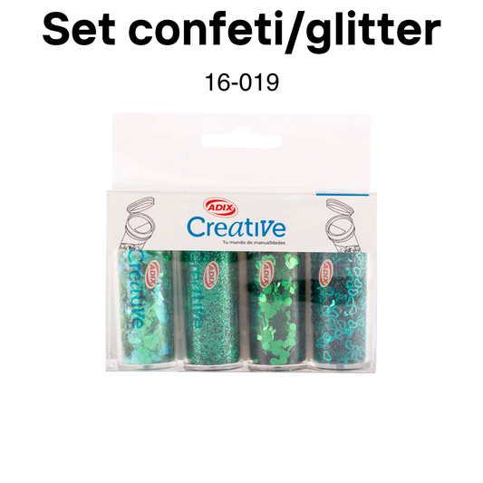 Set confeti/glitter verde 4pcs/pqt