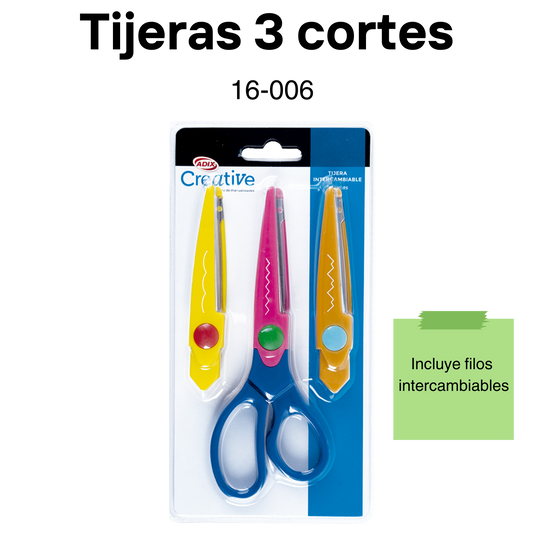 Tijeras 3 cortes (incluye filos intercambiables)