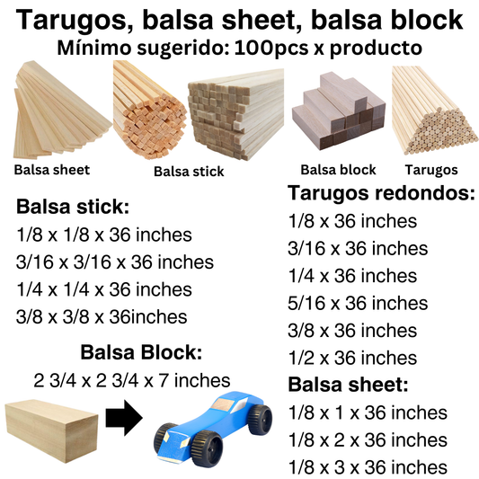Tarugos, Balsa stick, Balsa block