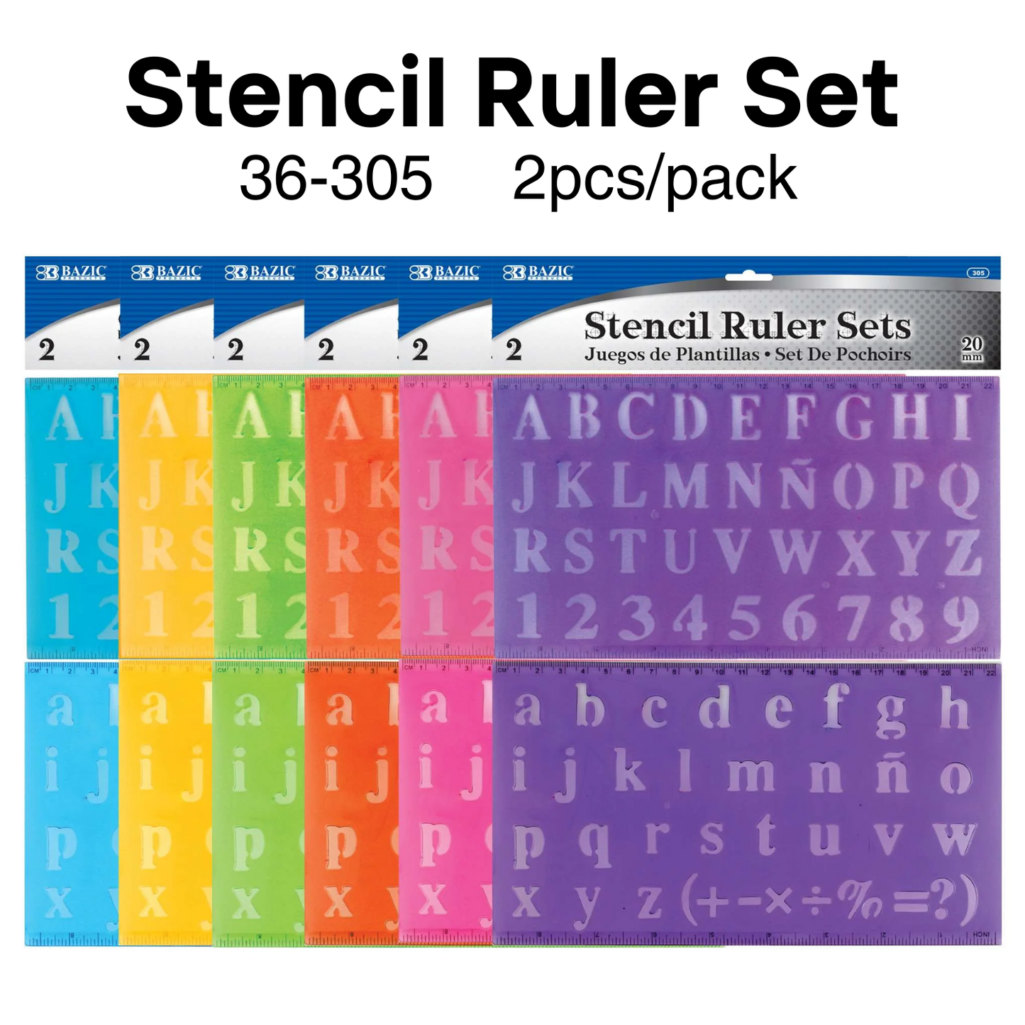 Lettering Stencil Ruler Sets (2/pack) 20mm-Color precio por unidad Item #36-305