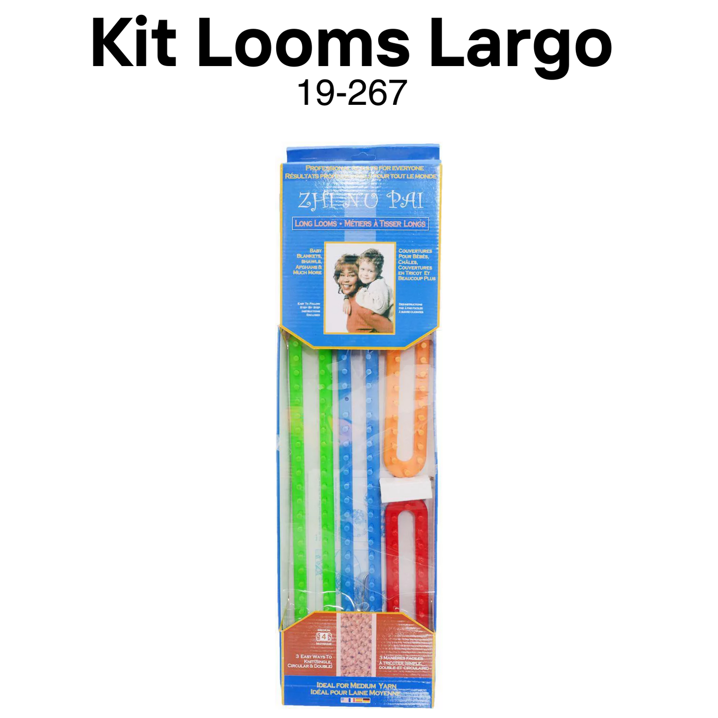 Item# 19-267 Looms largo (Kit de 4pcs 9 1/2”, 13 1/2”, 17 1/2,21 1/2”) incluye un ganchillo y una aguja precio por unidad