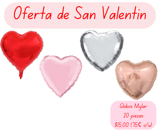 Globos mylar Corazón 18" precio por 20pcs