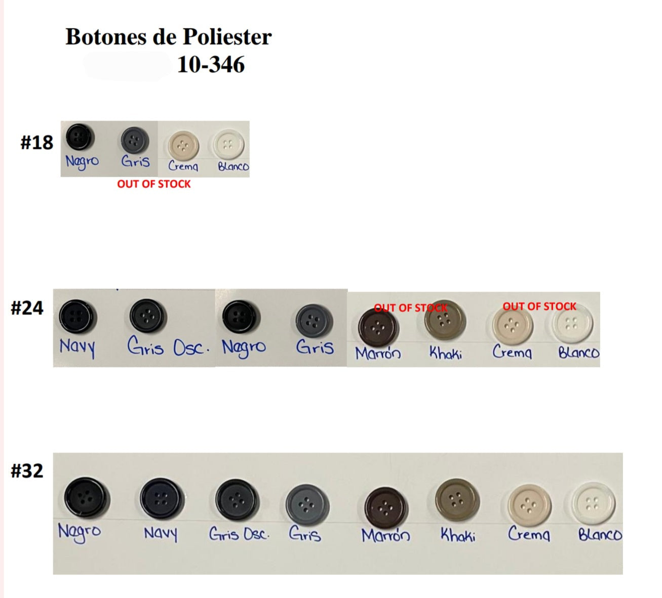 Botones de Poliester Item #19-346 precio por unidad