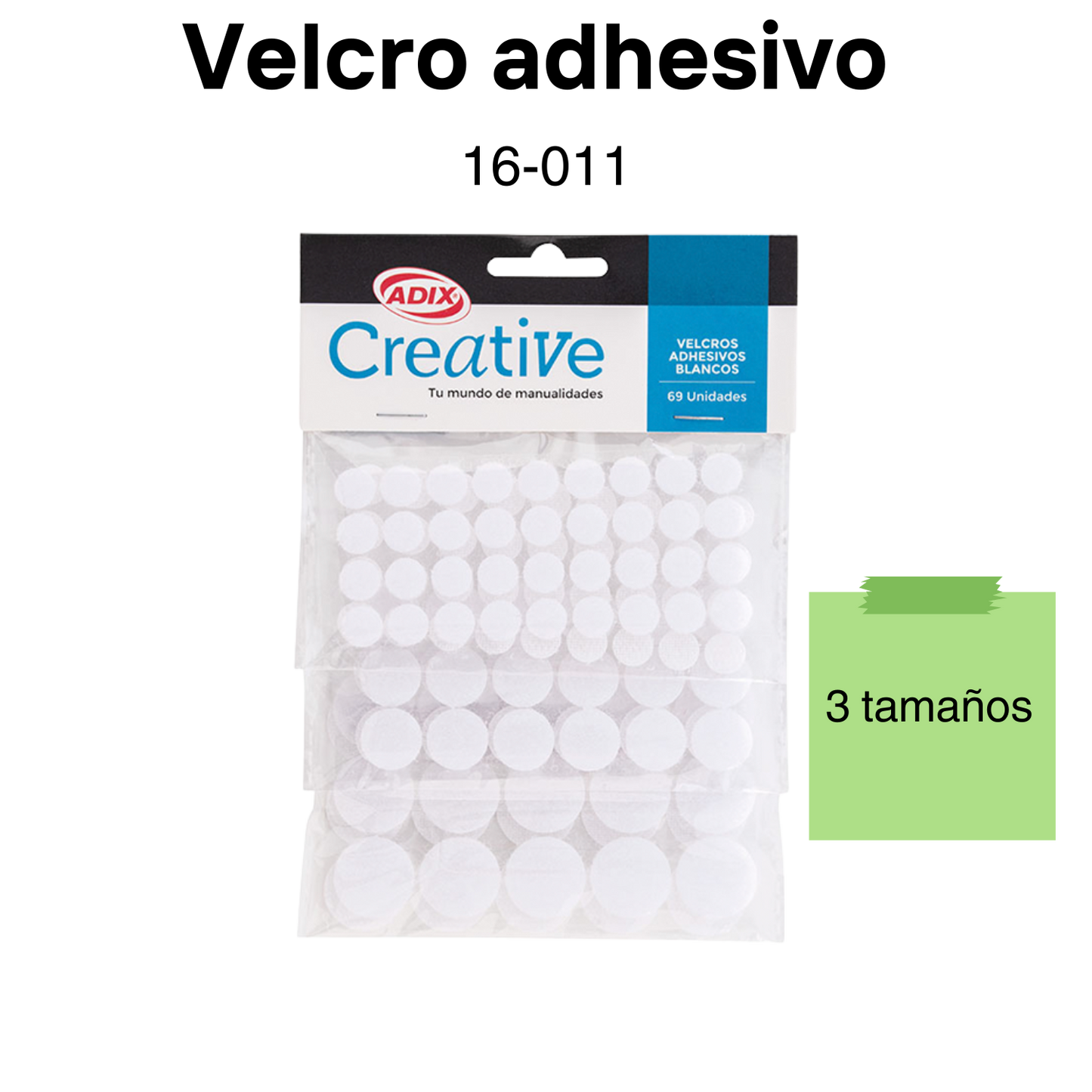 Velcro adhesivo (3 tamaños, blanco)