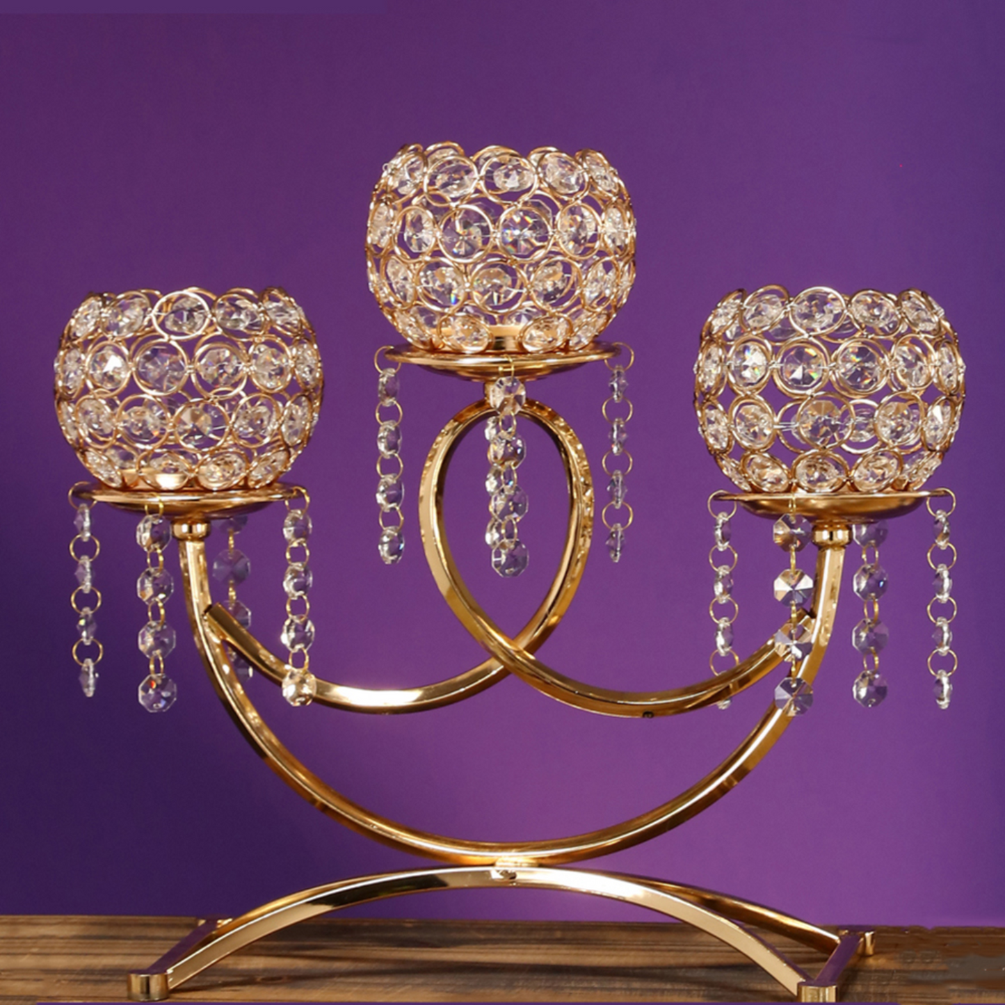 Crystal candle holder 12.5" x 14" gold